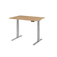 Hammerbacher Sitz-Steh-Schreibtisch Basic, elektrisch höhenverstellbar, 64-129cm (H), 120x80cm (BxT), rechteckig, asteiche / silber 403206218