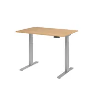 Hammerbacher Sitz-Steh-Schreibtisch Basic, elektrisch höhenverstellbar, 64-129cm (H), 120x80cm (BxT), rechteckig, eiche / silber 403206218254