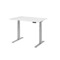 Hammerbacher Sitz-Steh-Schreibtisch Basic, elektrisch höhenverstellbar, 64-129cm (H), 120x80cm (BxT), rechteckig, weiß / silber 4032062182567