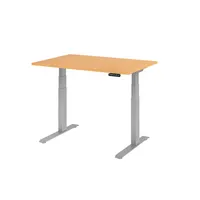 Hammerbacher Sitz-Steh-Schreibtisch Basic, elektrisch höhenverstellbar, 64-129cm (H), 120x80cm (BxT), rechteckig, buche / silber 403206218253