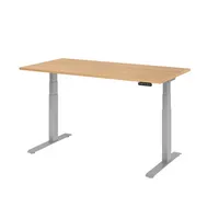 Hammerbacher Sitz-Steh-Schreibtisch Basic, elektrisch höhenverstellbar, 64-129cm (H), 160x80cm (BxT), rechteckig, eiche / silber 403206218261 2 Stück