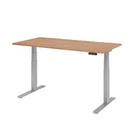 Hammerbacher Sitz-Steh-Schreibtisch Basic, elektrisch höhenverstellbar, 64-129cm (H), 160x80cm (BxT), rechteckig, nussbaum / silber 403206218 2 Stück