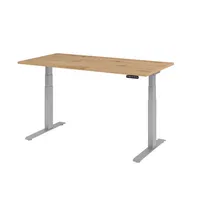 Hammerbacher Sitz-Steh-Schreibtisch Basic, elektrisch höhenverstellbar, 64-129cm (H), 160x80cm (BxT), rechteckig, asteiche / silber 403206218 2 Stück