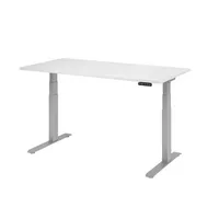Hammerbacher Sitz-Steh-Schreibtisch Basic, elektrisch höhenverstellbar, 64-129cm (H), 160x80cm (BxT), rechteckig, weiß / silber 4032062182635 2 Stück