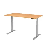 Hammerbacher Sitz-Steh-Schreibtisch Basic, elektrisch höhenverstellbar, 64-129cm (H), 160x80cm (BxT), rechteckig, buche / silber 403206218260 2 Stück