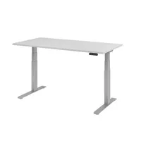 Hammerbacher Sitz-Steh-Schreibtisch Basic, elektrisch höhenverstellbar, 64-129cm (H), 160x80cm (BxT), rechteckig, grau / silber 4032062182598 2 Stück
