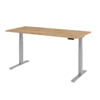 Hammerbacher Sitz-Steh-Schreibtisch Basic, elektrisch höhenverstellbar, 64-129cm (H), 180x80cm (BxT), rechteckig, asteiche / silber 403206218 2 Stück
