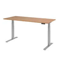 Hammerbacher Sitz-Steh-Schreibtisch Basic, elektrisch höhenverstellbar, 64-129cm (H), 180x80cm (BxT), rechteckig, nussbaum / silber 403206218 2 Stück