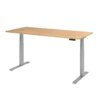 Hammerbacher Sitz-Steh-Schreibtisch Basic, elektrisch höhenverstellbar, 64-129cm (H), 180x80cm (BxT), rechteckig, eiche / silber 403206218270 2 Stück