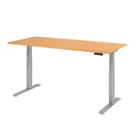 Hammerbacher Sitz-Steh-Schreibtisch Basic, elektrisch höhenverstellbar, 64-129cm (H), 180x80cm (BxT), rechteckig, buche / silber 403206218269 2 Stück