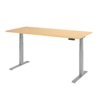 Hammerbacher Sitz-Steh-Schreibtisch Basic, elektrisch höhenverstellbar, 64-129cm (H), 180x80cm (BxT), rechteckig, ahorn / silber 403206218265 2 Stück