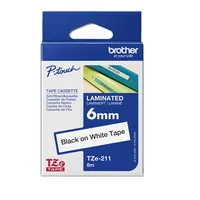 Brother Original P-touch Schriftband TZe-211 6 mm, schwarz auf weiß (kompatibel u.a. mit Brother P-touch PT-H100LB/R, -H105, -E100/VP, -D200/BW/VP, -D210/VP), Klein