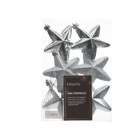 Bruchfeste Weihnachtsanhänger Stern Silberfarben Ø 75 cm aus Kunststoff - 6er Set