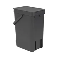 Abfallsammler Sort & Go rechteckig mit Wandhalterung Deckel & Griff 12 l Kunststoff grau