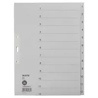 Leitz Kartonregister 1233-00-85, 1 bis 12, A4+, 100 g/m², graue Taben, 12-teilig 4002432328857 Leitz