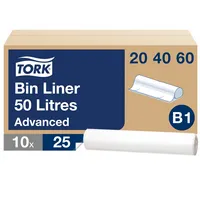 Tork Abfallsäcke transparent 61 x 90 cm Fassungsvermögen ca 50 l 1 Karton = 10 Rollen à 25 Stück = 250 Stück