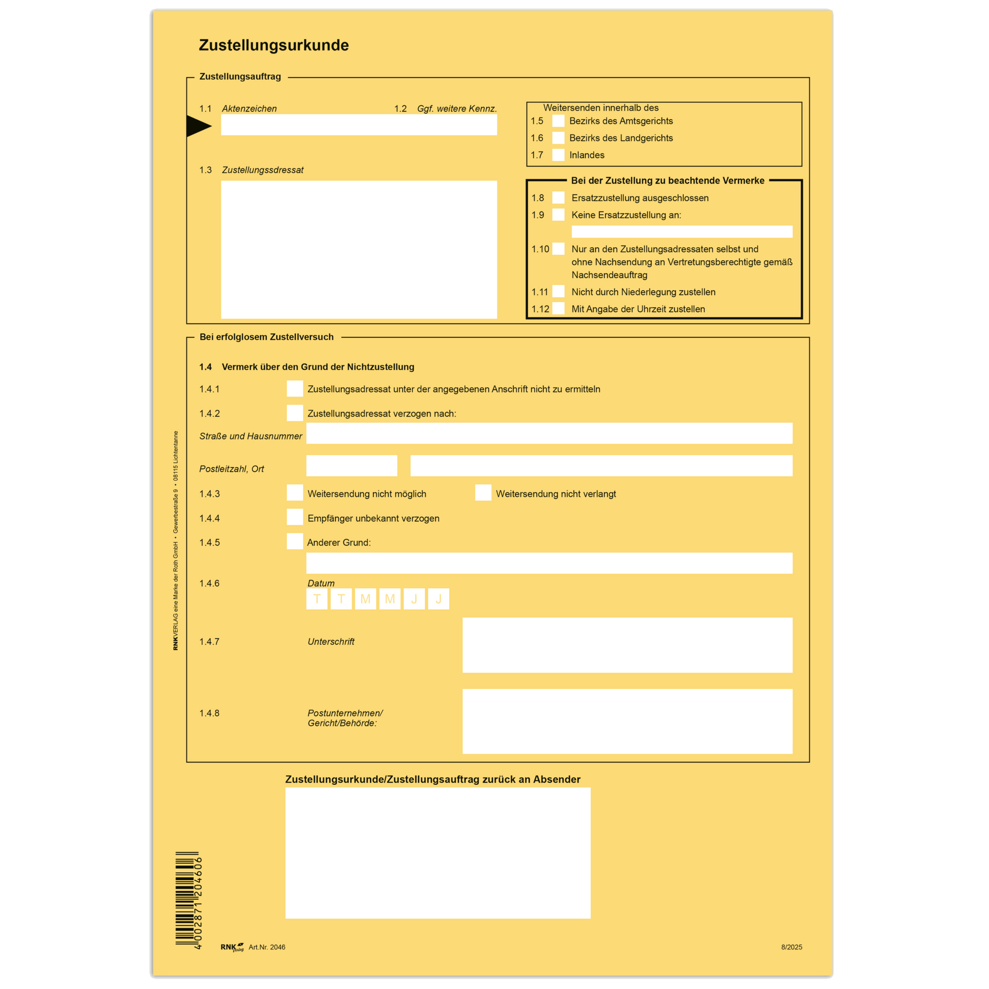 RNK Verlag Zustellungsurkunde — 2