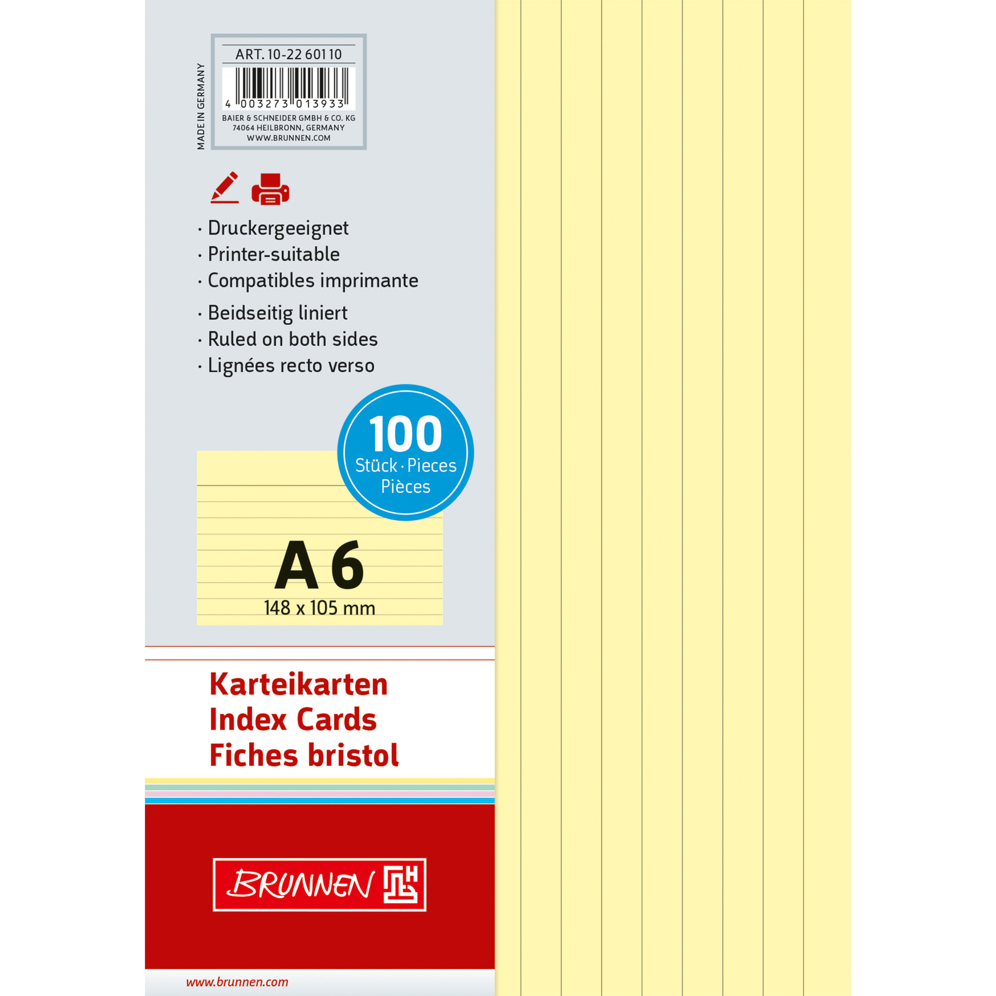 BRUNNEN Karteikarte DIN A6 quer liniert — 2