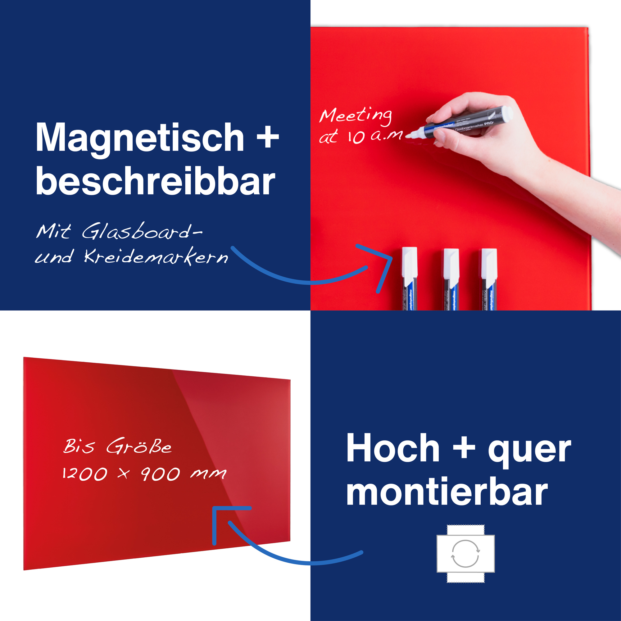 magnetoplan® Glasboard Design intensivrot — 2