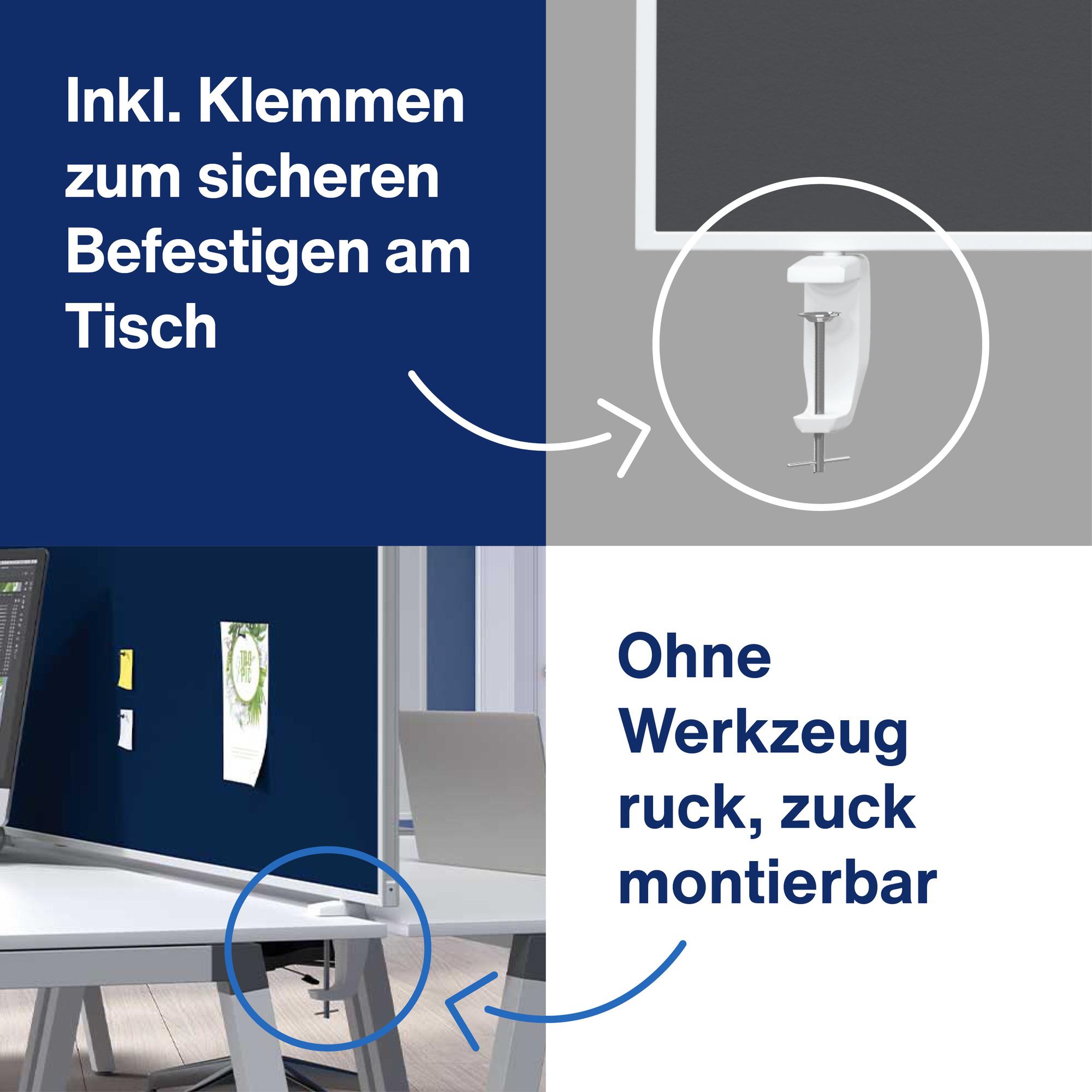 magnetoplan® Tischtrennwand VarioPin 160 x 50 cm (B x H) — 2