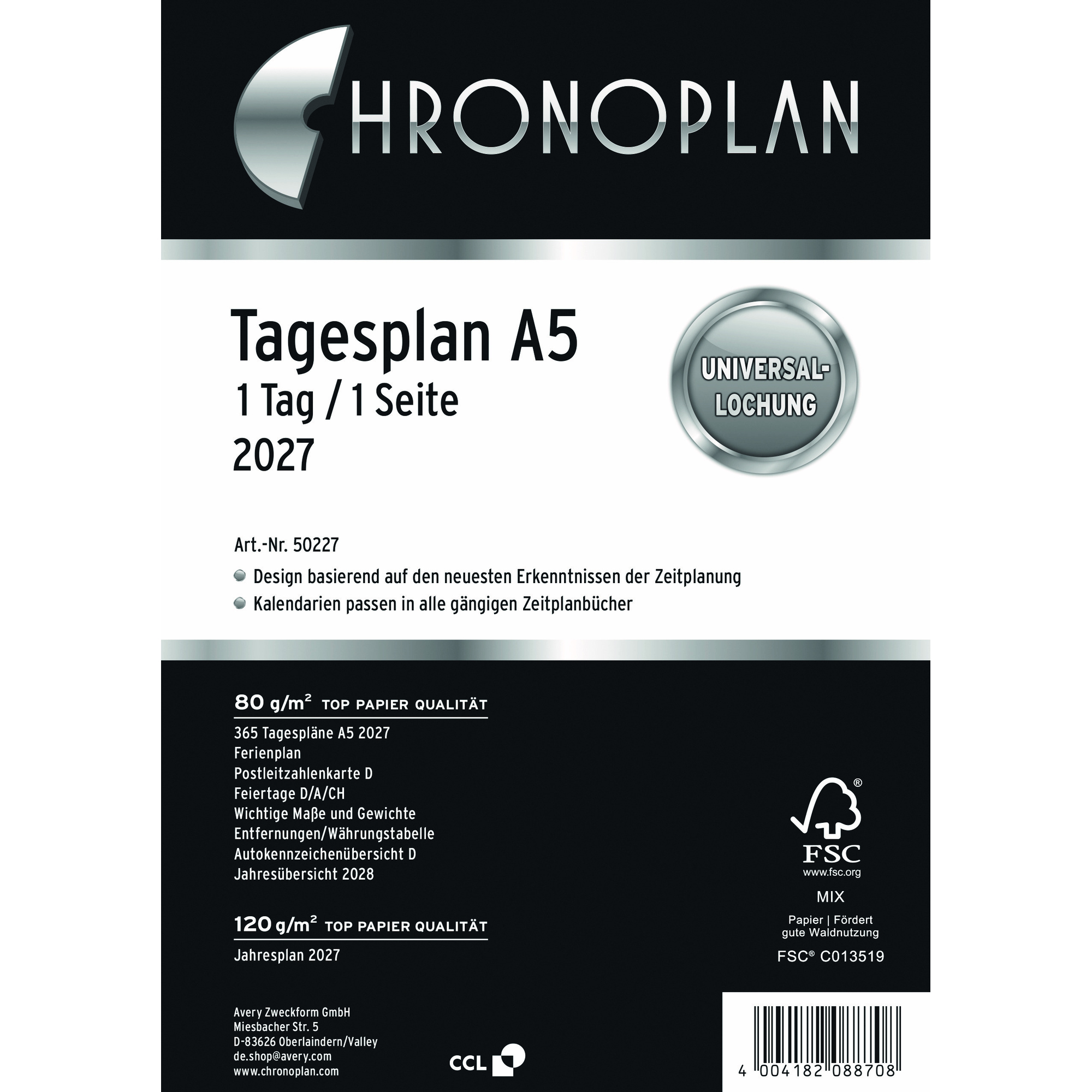 Chronoplan Einlage Kalender DIN A5 2027 — 2