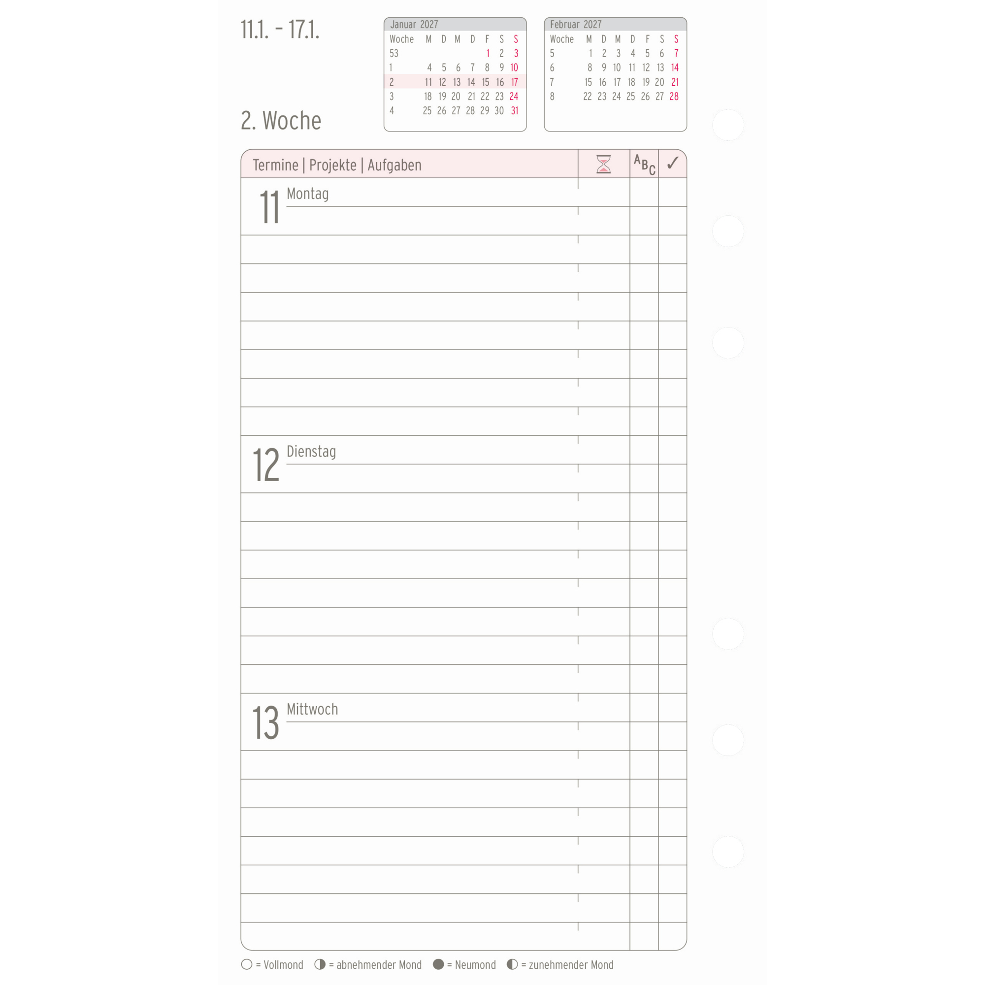 Chronoplan Einlage Kalender Midi 2027 — 2